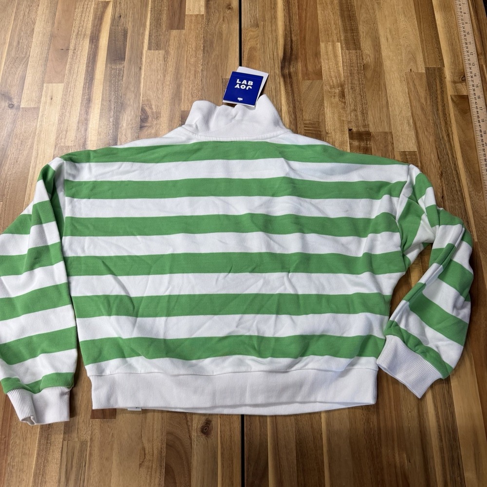 NWT JoyLab Cropped Fit Green White Striped Womens Pullover Sweater Size S - Picture 7 of 8